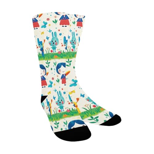 KLL Giraffe cartoon cute girl compression crew socks running casual wicking mid crew socks (1-Pair)2