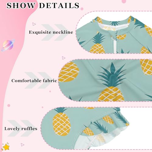 ALAZA Pineapple Cartoon Funny Girls One Piece Swimsuit Long Sleeve Rash Guard Swimsuits UV 50+ Swimwear Zipper4