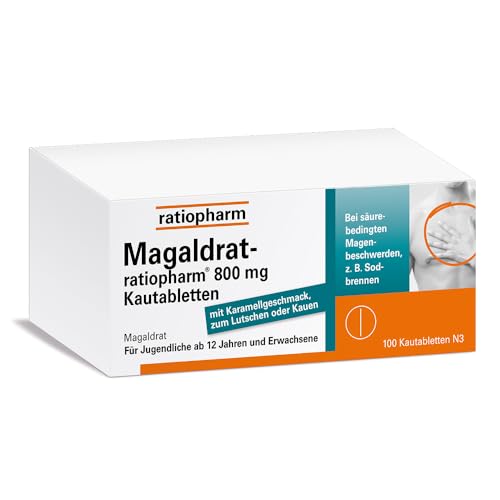 Magaldrat-ratiopharm 800 mg Kautabletten: Schnelle Linderung bei Sodbrennen und säurebedingten Magenschmerzen. 100 Kautabletten.