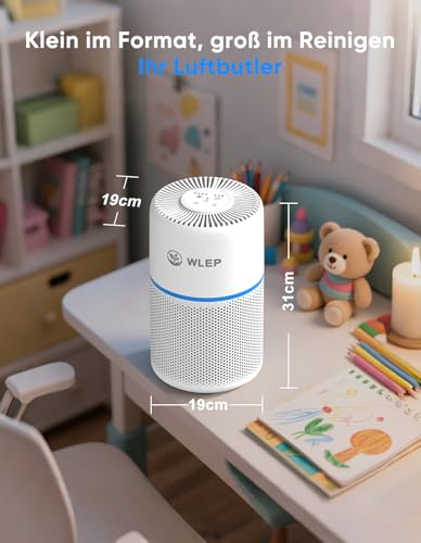 Luftreiniger für Schlafzimmer mit Licht, 360° Luftstrom, H13 HEPA-Filter (99,97% Effizienz), 4 Geschwindigkeiten, CADR 90 m³/h, Timer, 2000h Filterlebensdauer