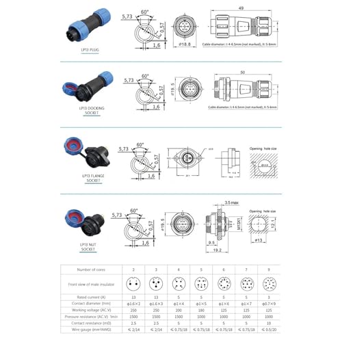 Conector SP13 de 3 pines para automatización del hogar y cableado de jardín IP68 5