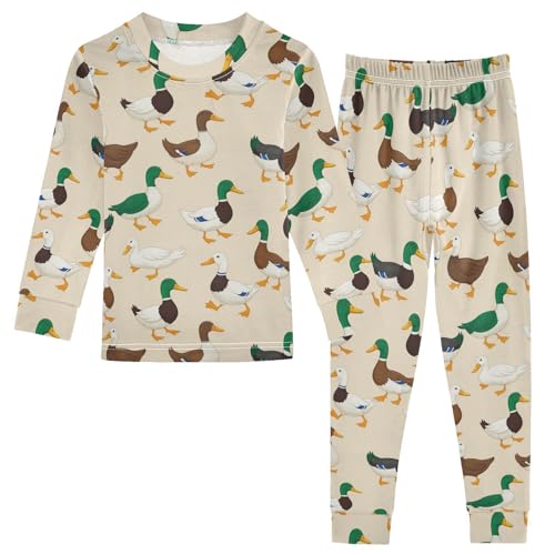 Pajama Sets Long Sleeve Colorful Duck Cute Pattern Soft Comfy Sleepwear 2 Piece PJS 3-8T