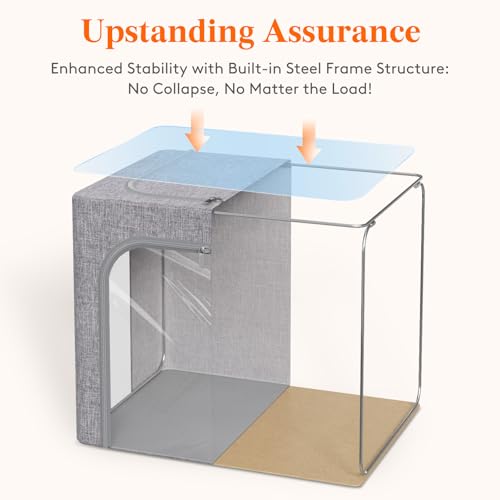 Image of Lifewit Clothes Storage Bins with Metal Frame, Stackable Storage Box, Foldable Clothing Storage Bins with Lids, 75L Storage Bags Fabric Box Organizer with Clear Window& Zippers& Sturdy Handles 4 Pack