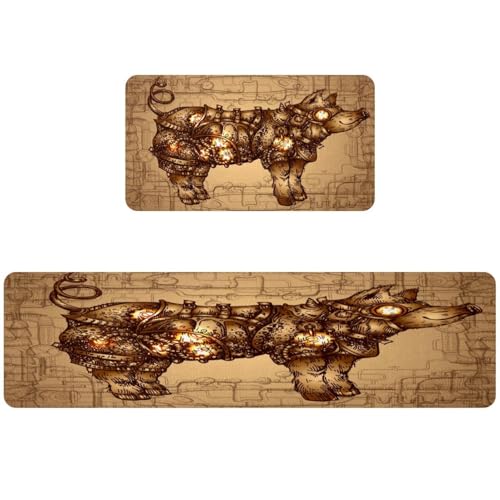 Tapetes de cocina Steampunk Pig absorbentes para evitar resbalones 2