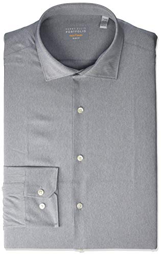 Perry Ellis Men's Slim Fit Spread Collar Performance Dress Shirt, Medium Grey Dobby, 15.5 34/35