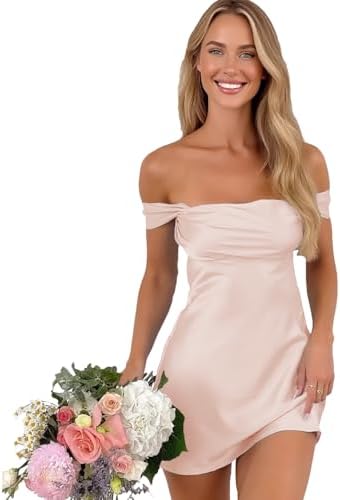 Homecoming Dresses 2025 for Teens Off Shoulder Satin Bodycon Shor...