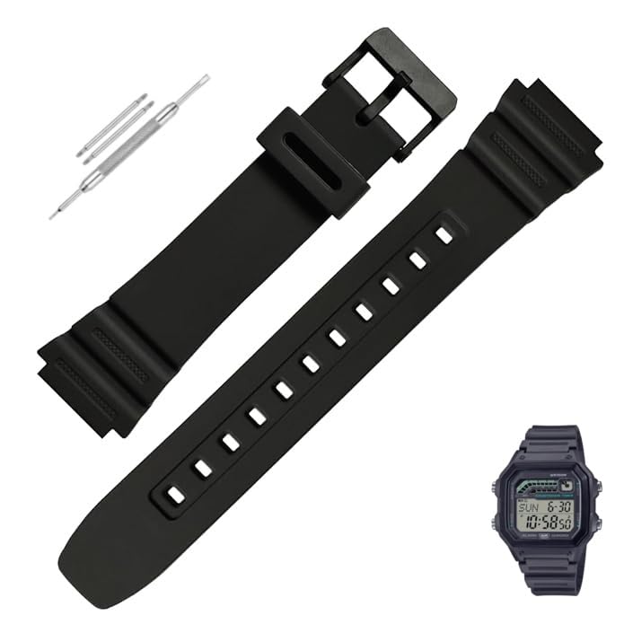 LineOn Soft Silicone Resin Watch Strap (Black) Compatible With CASIO WS1600H WS 1600 H with Tools and Pins (Include) (B0CSZ37MG3) Amazon Price History, Amazon Price Tracker