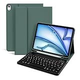 KVTVOU Hülle mit Tastatur für iPad Air 11 Zoll M3/M2, für iPad Air 7./6./5./4. Generation 2025/2024/2022/2020 10,9 Zoll, Abnehmbare Bluetooth Kabellose Tastatur, QWERTZ, Dunkelgrün