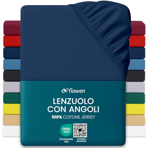 Lenzuola con Angoli Matrimoniale 160x190 cm Blu Scuro in 100% Puro Cotone per Materasso fino a 30cm Tessuto Anti-Acaro e Traspirante di Alta Qualità Morbido Durevole e Lavabile in Lavatrice