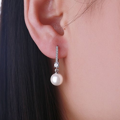 Jo Wisdom 925 Sterling Silver Black/White Pearl Earrings For Women With Simulated Dangle Pearls 10Mm #TOP1