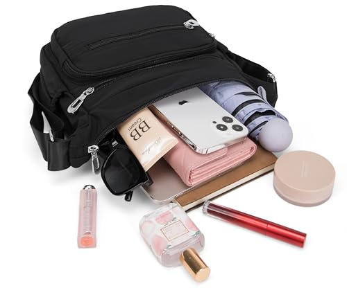 Image of Nylon Floral Multi-Pocket Crossbody Purse Bags for Women Travel Shoulder Bag