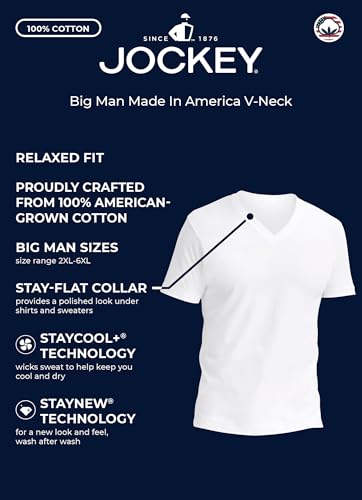 Jockey Men's Undershirt Big Man Made in America 100% Cotton V-Neck Undershirt - 2 Pack4