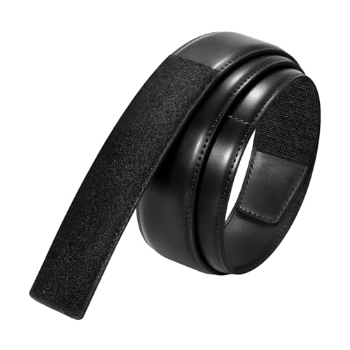 SANSTHS Mechanic Buckless Belts for Men No Scratch Leather Work Belt Hook & Loop Tsa Belt for Technician Travel Gifts Classic Black Leather