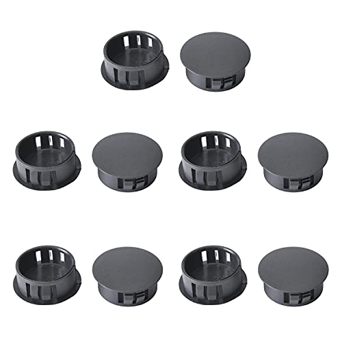 Image of Heyiarbeit 100pcs Hole Plugs 1 inch / 25mm Nylon Plastic Round Snap in Type Locking Hole Tube Furniture Fencing Post Pipe Insert End Caps Black Tone