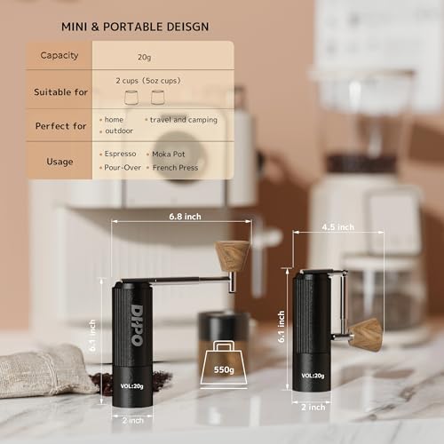 DHPO Sky-Two Manual Coffee Grinder With 7 Axis Stainless Steel Conical Burr Mill, Portable Hand Coffee Grinder With Foldable Handle For Espresso, Drip, French Press, Camping, Travel, Home, Black by DHPO - Image 2