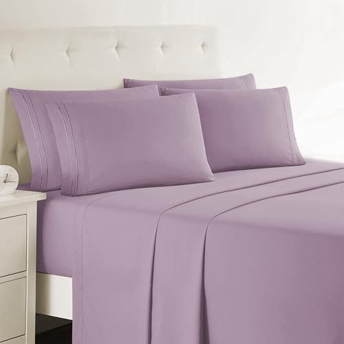 Clara Clark Full Sheets - Hotel Luxury 6 Piece Bed Sheets for Full Size Bed - Soft Bedding Sheets & Pillowcases, Fits Mattress up to 16 inch deep. Full, Dusty Purple