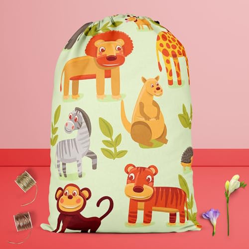 Image of ArtzFolio Cartoon Animals D1 | Reusable Sack Bag | Bag for Gym, Storage, Vegetable & Travel