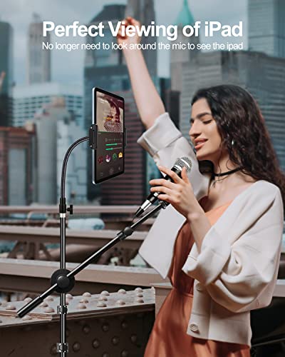 Elitehood Boom Mic Stand With Ipad Holder, Heavy Duty Microphone Stand With Tablet Holder Mount, Tablet Floor Tripod Stand For Ipad Cell Phone Mic, Collapsible Microphone Stand For Singing & Music #TOP1