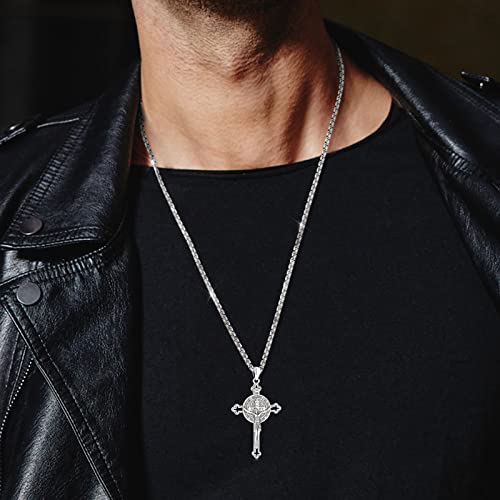 Image of Eusense Cross Necklace for Women Men Crucifix Pendant Sterling Silver 925 Cruz De Caravaca Cross Jesus Crucifix Jewelry