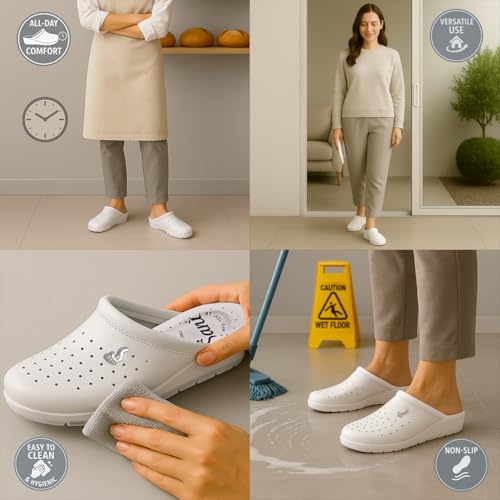 Ciabatte Sanitarie Anatomiche Per Donna Pantofole In Vera Pelle Scarpe Ortopediche Calzatura Antiscivolo Made In Italy (Bianco, 36) - 7