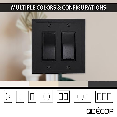 Questech Décor Double Rocker Insulated Light Switch Cover, 2-Gang Electrical Wall Plate, Double Switch Decorator Standard Size Gfci Receptacle Cover, Decorative Cornice Design, Graphite Black #TOP5