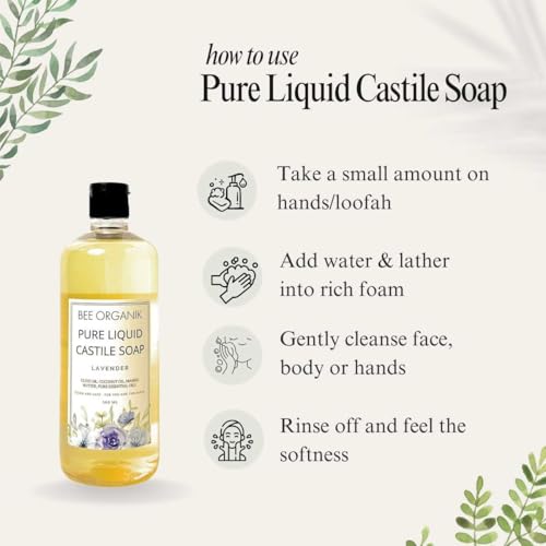Image of Pure Liquid Castile Soap Lavender | Multi-Purpose Hand Body Hair Home | Baby and Pet Safe | Natural Organic Safe 495ml