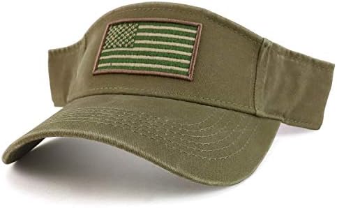 Trendy Apparel Shop USA American Flag Embroidered Polyester Summer Visor Hat - Khaki
