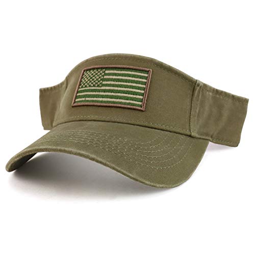 Trendy Apparel Shop Usa American Flag Embroidered Polyester Summer Visor Hat - Khaki #TOP3