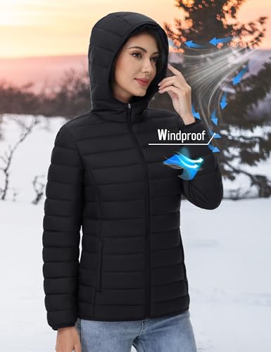 YUCOLEN Women's Puffer Jacket with Hood Lightweight Quilted Padded 4 Pockets Zip-up Coat Winter Jackets for Women4