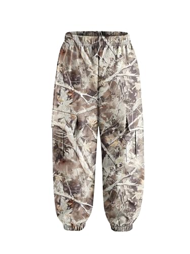 Verdusa Boy's Camo Baggy Cargo Pants Elastic Waist Lightweight Joggers with Pockets