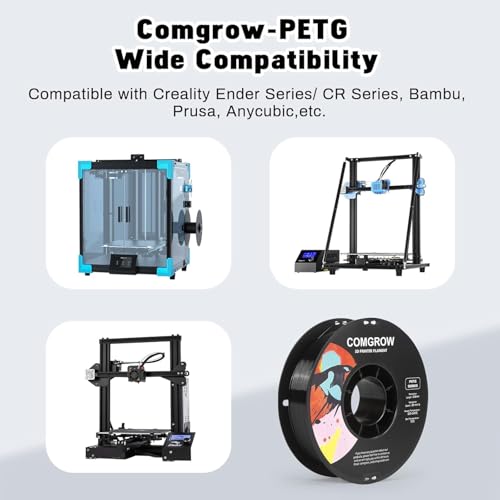 Image of Comgrow PETG 3D Printer Filament 1.75mm, High Precision and Tough 3D Printer Filament 6 Rolls*1kg, Dimensional Accuracy + /- 0.02 mm, Fit Most 3D Printers 3pcs White+ 3pcs Black
