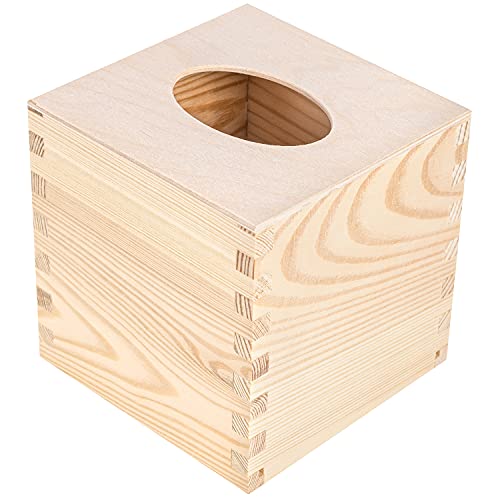 Creative Deco Boîte à Mouchoirs en Bois Carré | 13x13x13cm | Bois Naturel et Contreplaqué Non Peint | Boite a Mouchoirs Boite Rangement pour Tissu et Lingette | pour Bureau, Cuisine, Salle de Bain
