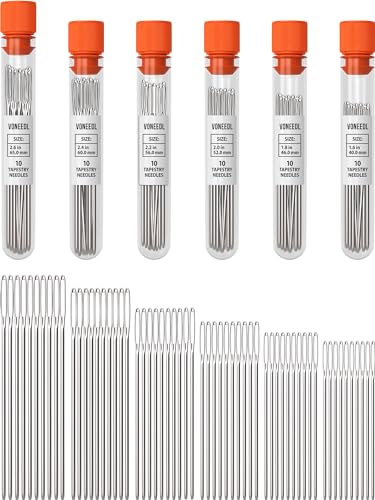 Image of VONEEDL Large Eye Blunt Tapestry Needles (Pack of 60) - 6 Sizes with 6 Storage Tubes - Perfect for Darning, Embroidery, Cross-Stitching, Needlepoint, Crafting, Knitting, Weaving, and DIY