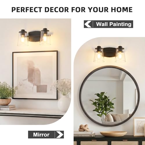 Image of Bathroom Light Fixture, 14 Inches 2-Light Matte Black Vanity Light