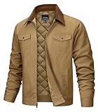 TACVASEN Mens Fall Cotton Casual Quilted Jackets Winter Lightweight Jacket Work Cargo Shacket with Corduroy Collar Khaki