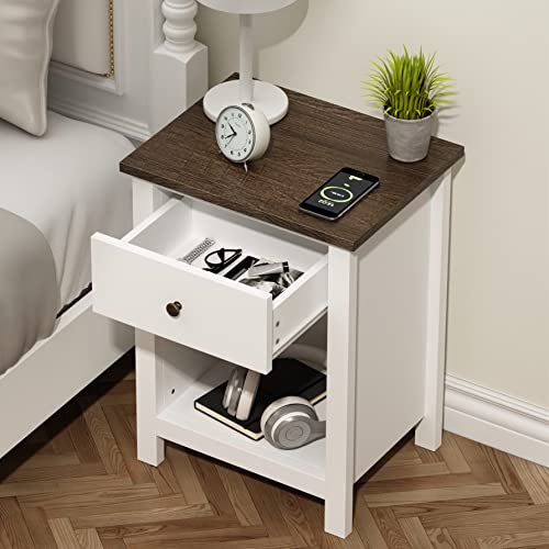 Choochoo Farmhouse End Table With Drawer, White Bedside Table With Storage Cabinet For Bedroom, Wooden Nightstand Side Table Living Room #TOP5