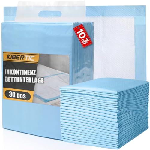 KIBERTIC - 4 Stück Inkontinenz Bettunterlage - Inkontinenzunterlage Einweg für Erwachsene & Senioren – Super Absorbierend & Wasserdicht – Bettunterlagen bei Inkontinenz 80x150 für Pflegebett