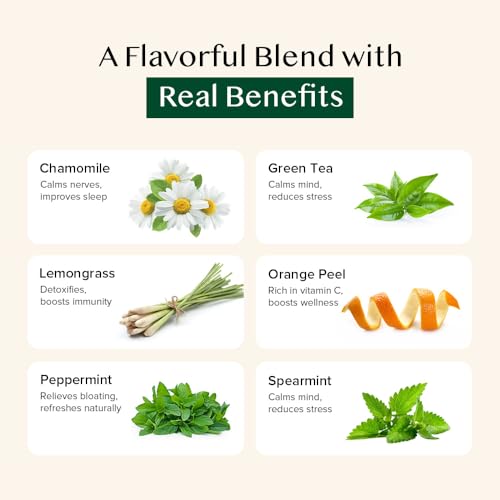 VAHDAM, Chamomile Mint Citrus Green Tea Bags (15 Count) Low Caffeine, Non-GMO, Gluten-Free | Sweet & Floral | Individually Wrapped Pyramid Tea Bags | Direct from Source | Chamomile Tea, Mint Tea Bags