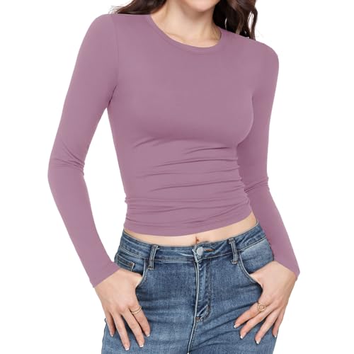 Long Sleeve Shirts for women-Underscrub Crew Neck Slim Fit Basic Tops for Teens Workout Going Out Y2K Fall Fashion 2025