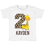 Blu Magnolia Co Boys Safari Giraffe Birthday Shirt Any Age | Personalized with Any Name (White, 24 Month Shirt)