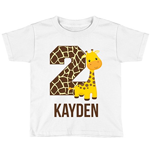 Blu Magnolia Co Boys Safari Giraffe Birthday Shirt Any Age | Personalized with Any Name (White, 24 Month Shirt)