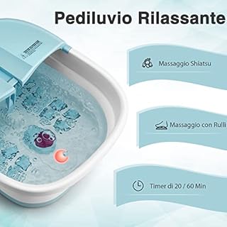 COSTWAY Pediluvio Massaggiatore Piedi Elettrico, Pediluvio Idromassaggio Plantare Pieghevole con Telecomando, 3 Temperature Regolabili, Timer, Fino al 45 (blu)