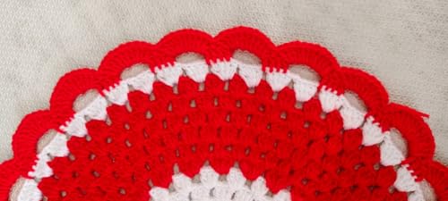 Image of Kavya Craft Present Woollen Handmade Crochet Table Mat /Thal posh (Red White, 14 inch)