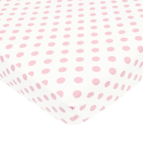 Image of American Baby Company 100% Natural Cotton Percale Fitted Crib Sheet for Standard Crib and Toddler Mattresses, White with Pink Dot, Soft Breathable, for Girls