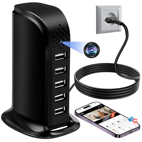 Moruala Cámara Espía Oculta 5G WiFi, Mini Camaras Espias Hub de Carga 1080P HD, Micro Camera Espia Camuflada de Vigilancia con Detección de Movimiento para Hogar Oficina