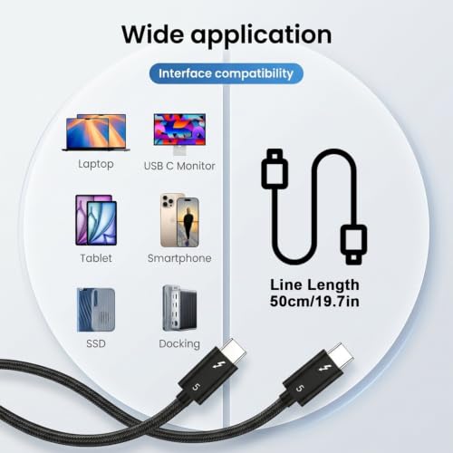 Image of Verilux PD 240W Short Type C Cable Fast Charging 0.5M, 80Gbps High Speed C Type Charger Cable Support 16K /8K HD Video Output for iPhone 17 /16 /15, Galaxy S26 /S25 /S24 /S23, Thunderbolt 5 /4, MacBook
