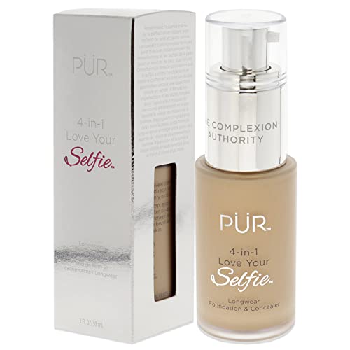 Pür Minerals 4-In-1 Love Your Selfie Longwear Foundation & Concealer, Full Coverage Liquid Foundation, Hydrating Formula, Cruelty Free #TOP3