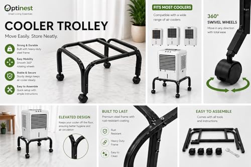 Image of Heavy-Duty Metal Cooler Stand with Wheels | Rust-Resistant White Finish | Non-Locking 4 Wheels | 100kg Load Capacity | Movable Base Trolley for Home & Outdoor Use (Black)