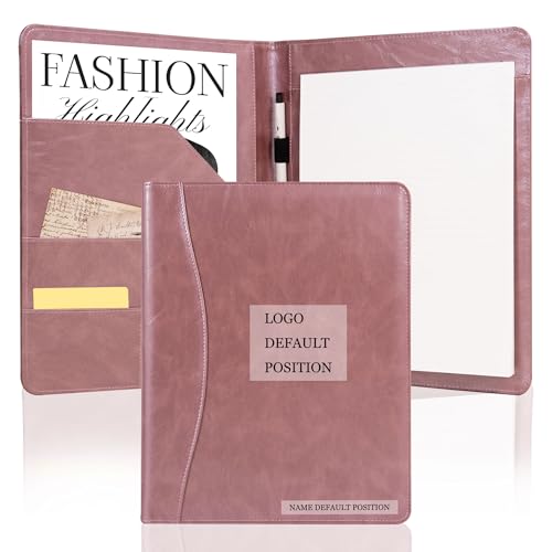 Free Engraved Name,Padfolio Portfolio PU Leather Binder,Interview Resume Folder,Business Card Holder, Organizer with A4 Legal Pads for Men Women(Rosegold,Custom)