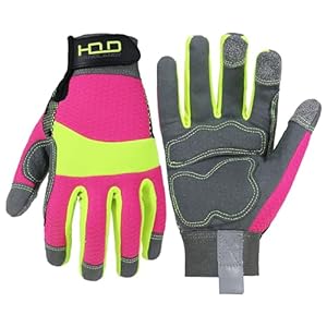 HANDLANDY Gants de travail anti-vibration, haute visibilité, gants de sécurité réfléchissants pour dames, gants tactiles antidérapants, respirants, flexibles, gants de jardin (Hi-Vis